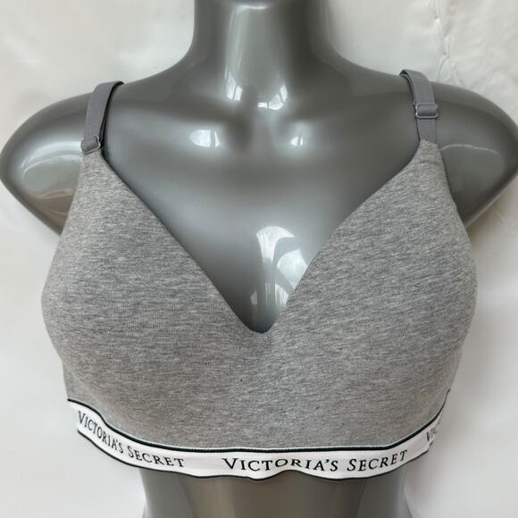 Victoria's Secret Bra T-Shirt Lightly Lined Wireless Gray Black Logo Womens 36DD - Picture 1 of 9
